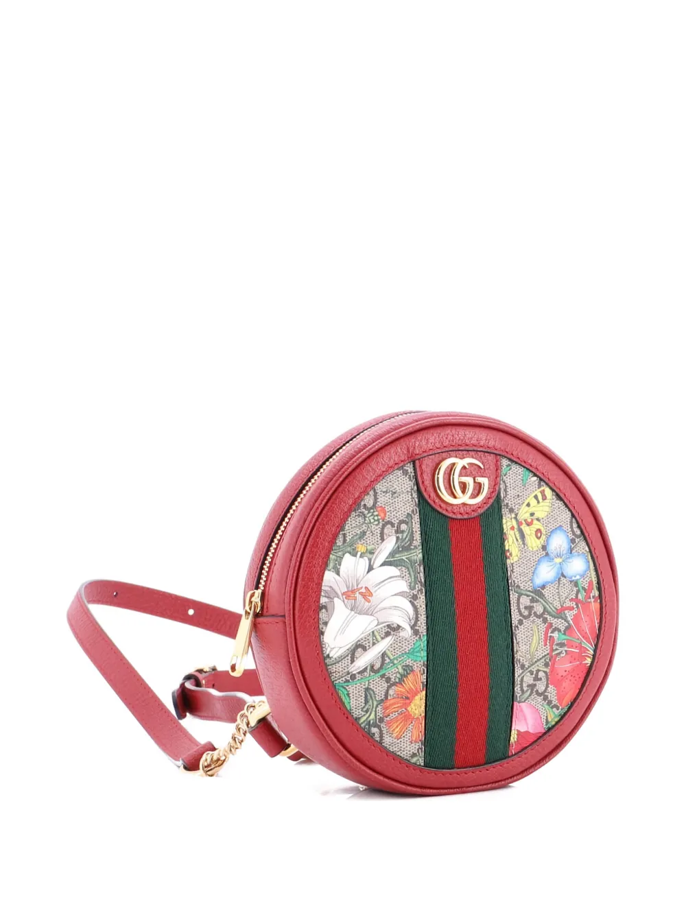 Pre-owned Gucci Ophidia Round Flora Gg Coated Canvas Mini Backpack In Red