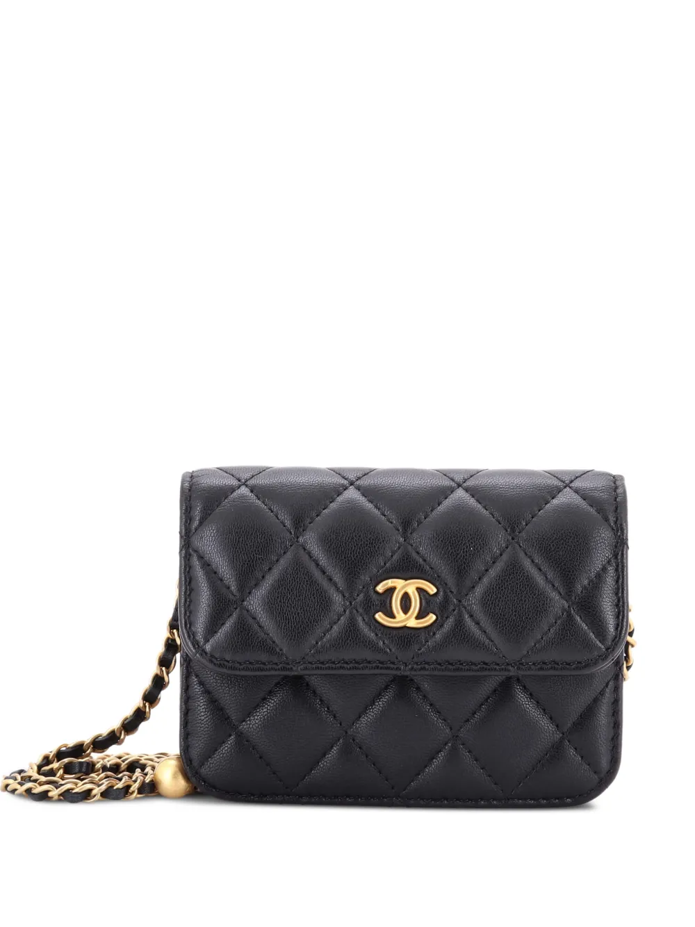 CHANEL Pre-Owned Pearl Crush Flap Clutch with Chain Quilted Lambskin Mini crossbody bag - Nero