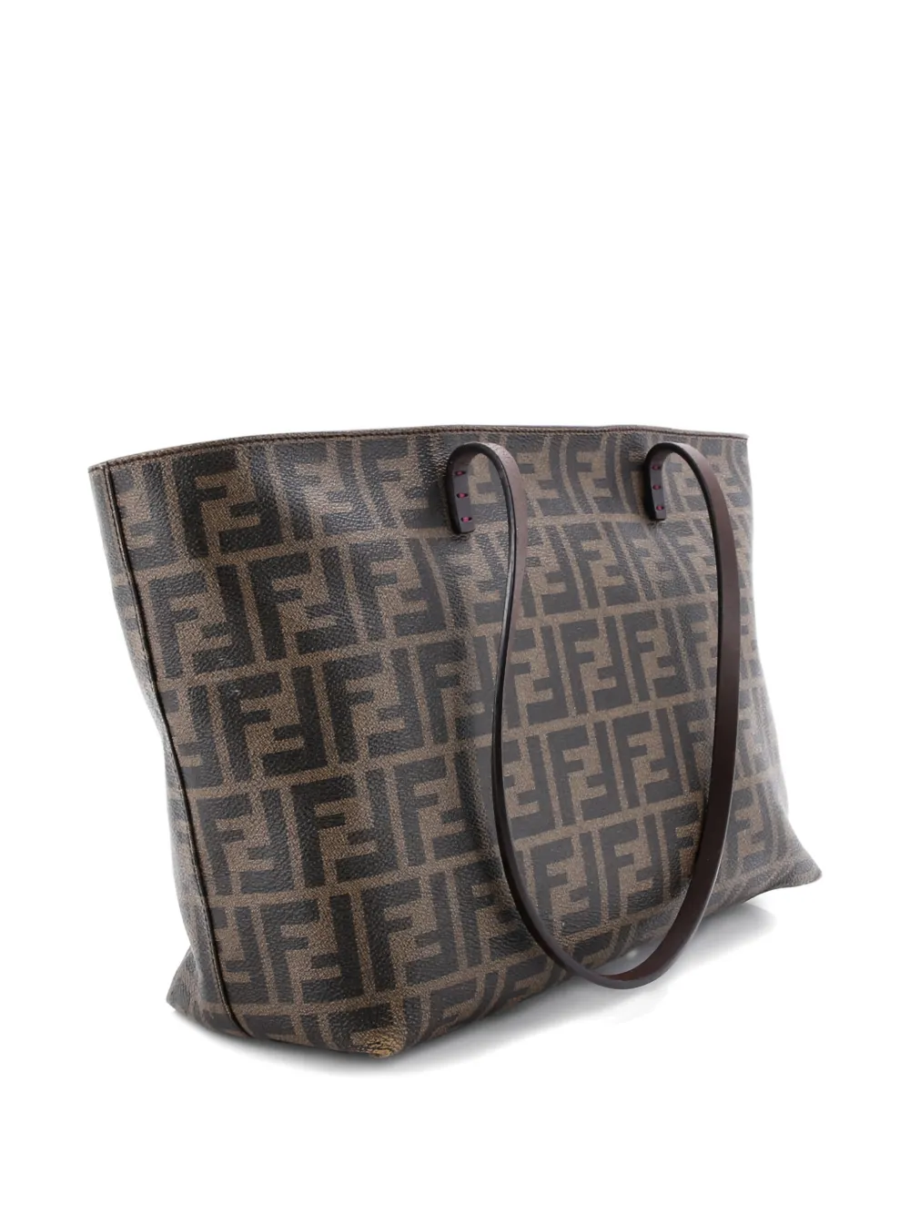 Pre-owned Fendi Roll Zucca Coated Canvas Medium Tote Bag In Brown