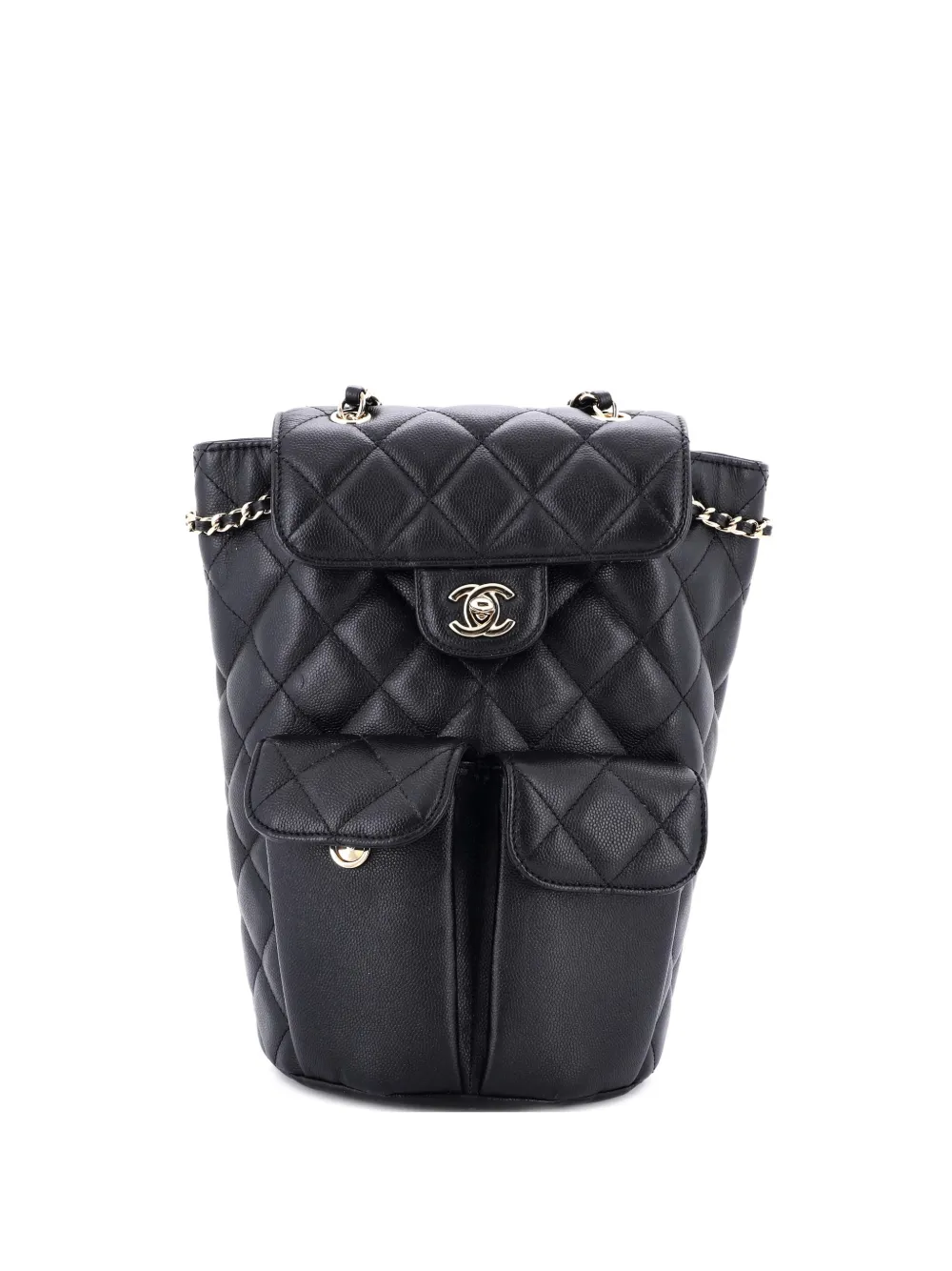 CHANEL Pre-Owned Double Pocket Flap Bucket Quilted Caviar backpack - Nero