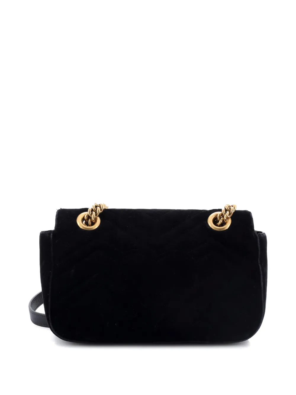 Pre-owned Gucci Gg Marmont Flap Bag Matelasse Velvet Mini Shoulder Bag In Black