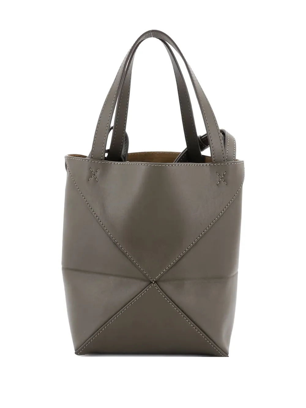 Pre-owned Loewe Puzzle Fold Leather Mini Tote Bag In Brown