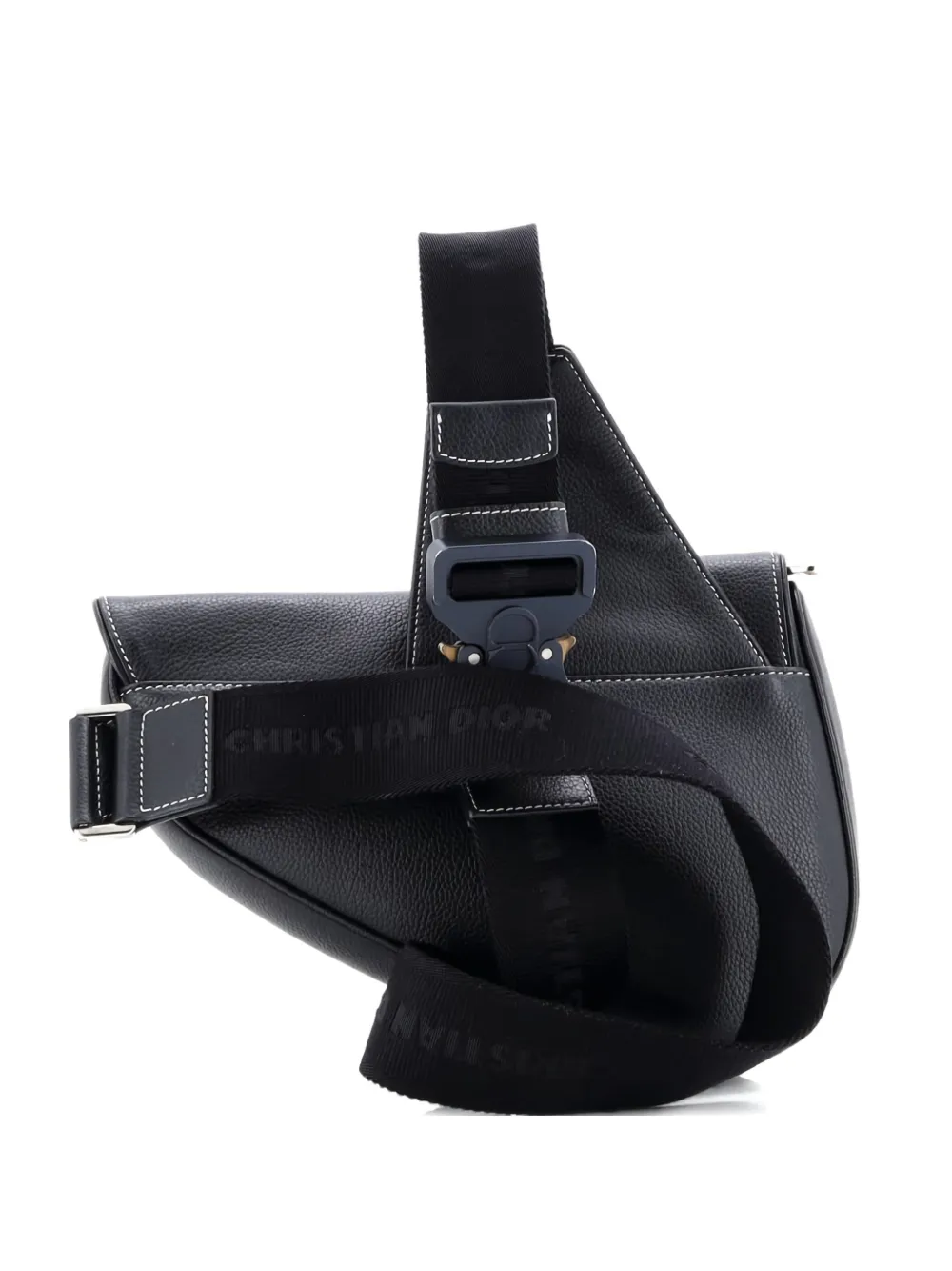 Pre-owned Dior Kaws Saddle Leather With Applique Crossbody Bag In Black