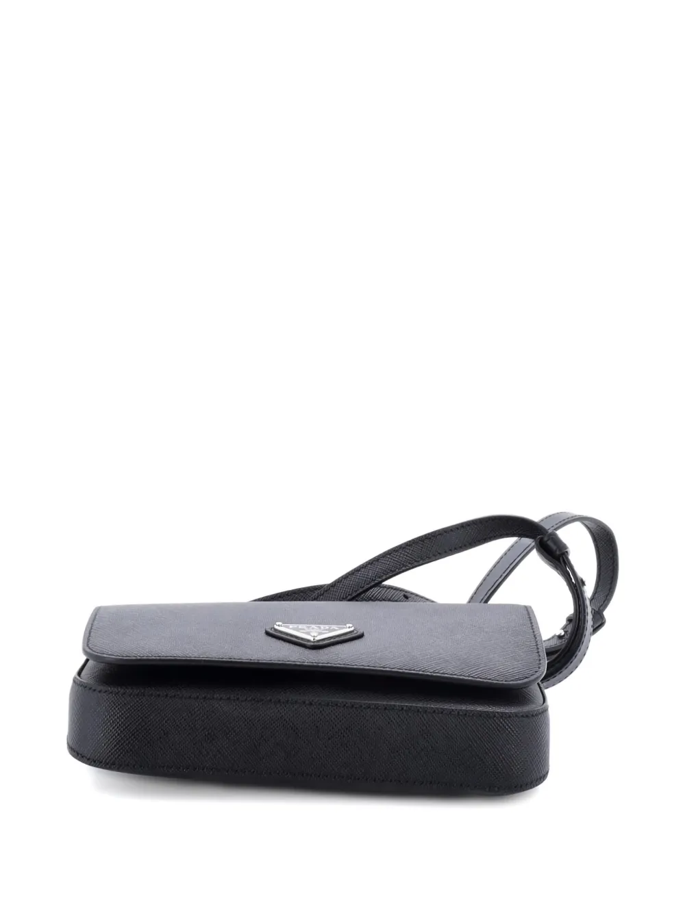 Triangle Logo Full Flap Saffiano Leather Shoulder Bag