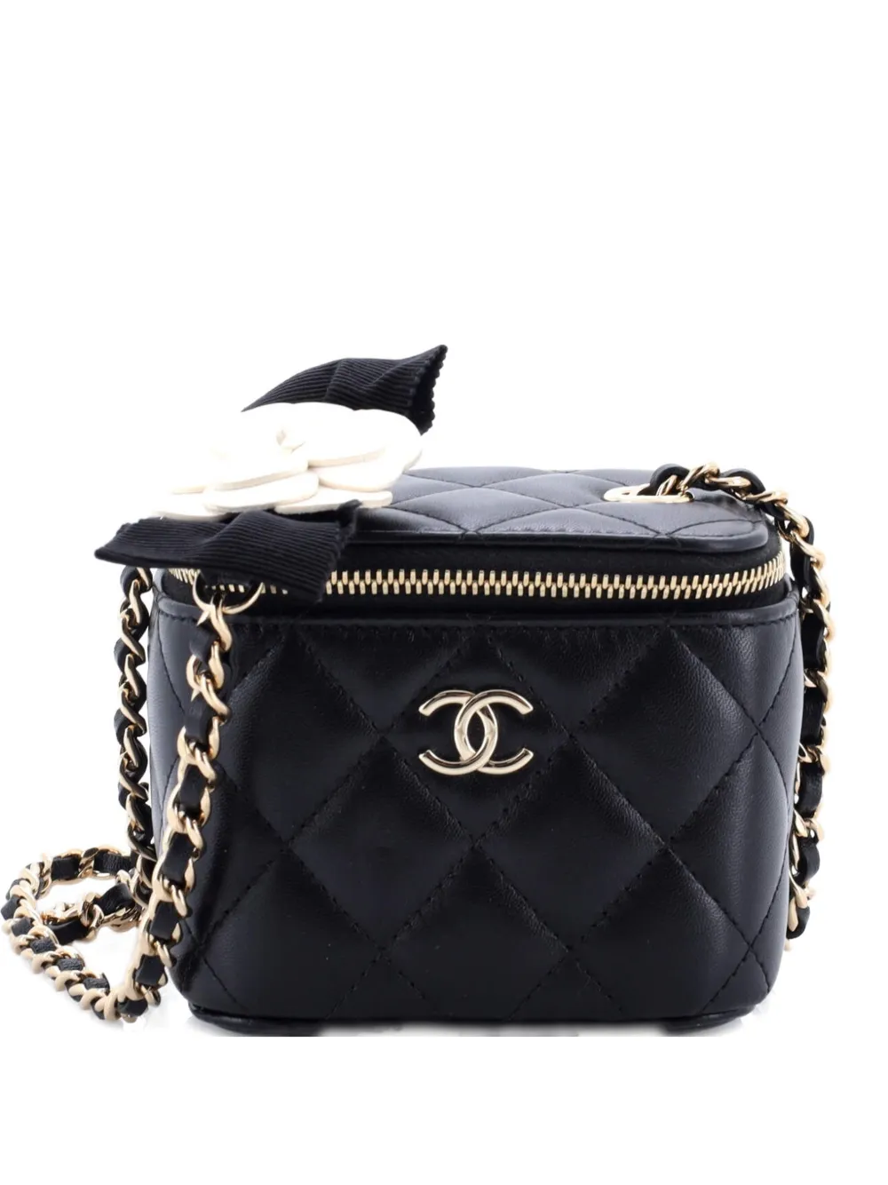 CHANEL Pre-Owned Lock Frame Vanity Case with Chain Quilted Lambskin Small clutch bag - Nero