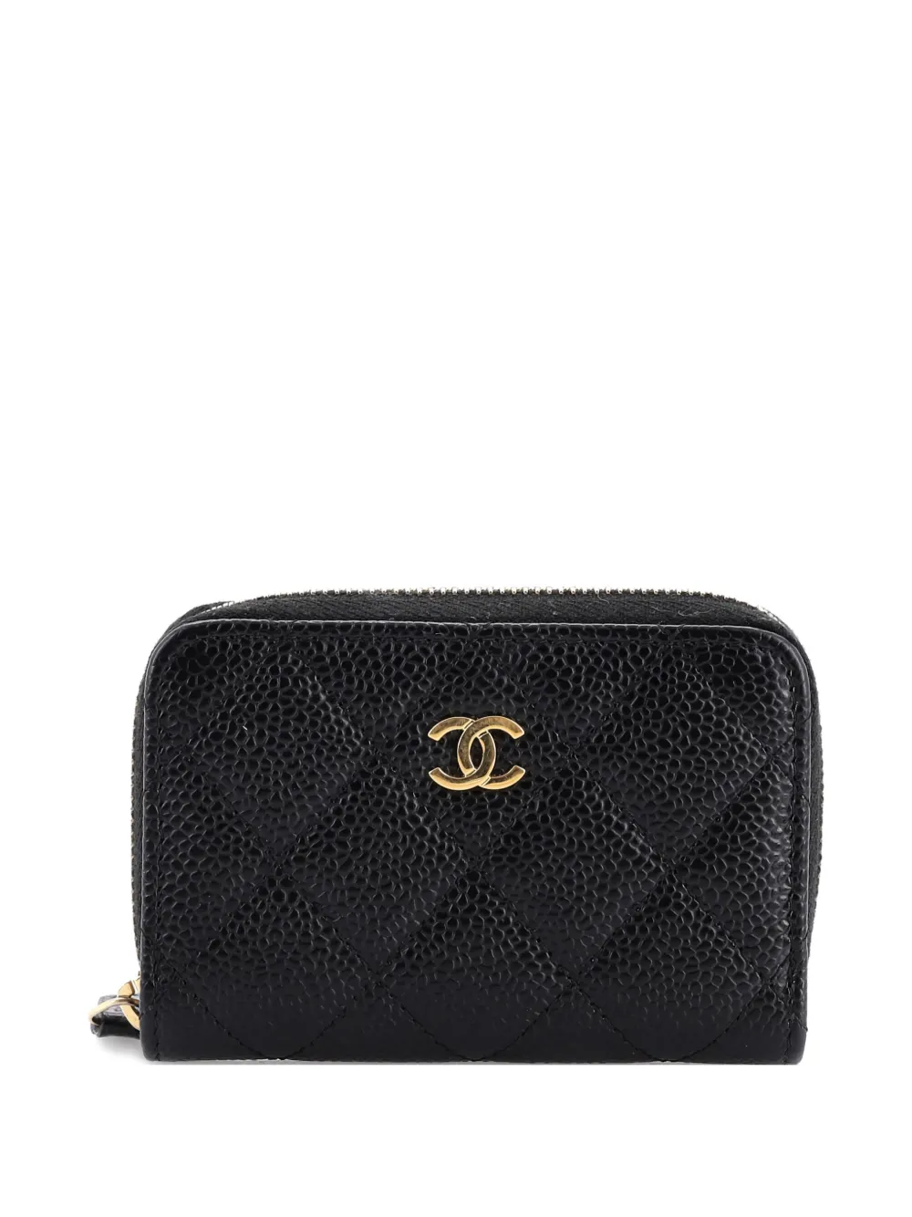 CHANEL Pre-Owned Portamonete CC in pelle Caviar trapuntata con zip - Nero