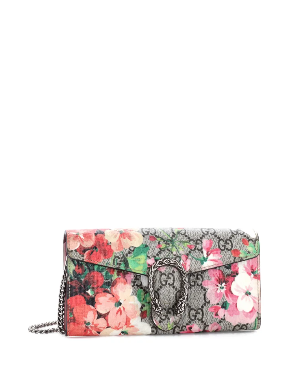 Pre-owned Gucci Dionysus Chain Wallet Blooms Print Gg Coated Canvas Small Crossbody Bag In Brown