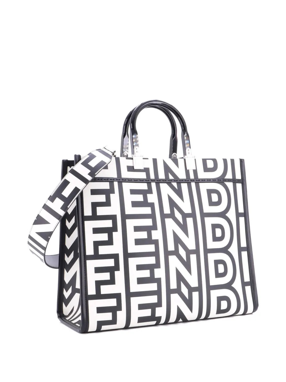 Pre-owned Fendi X Marc Jacobs Sunshine Shopper Printed Leather Medium Tote Bag In Multi