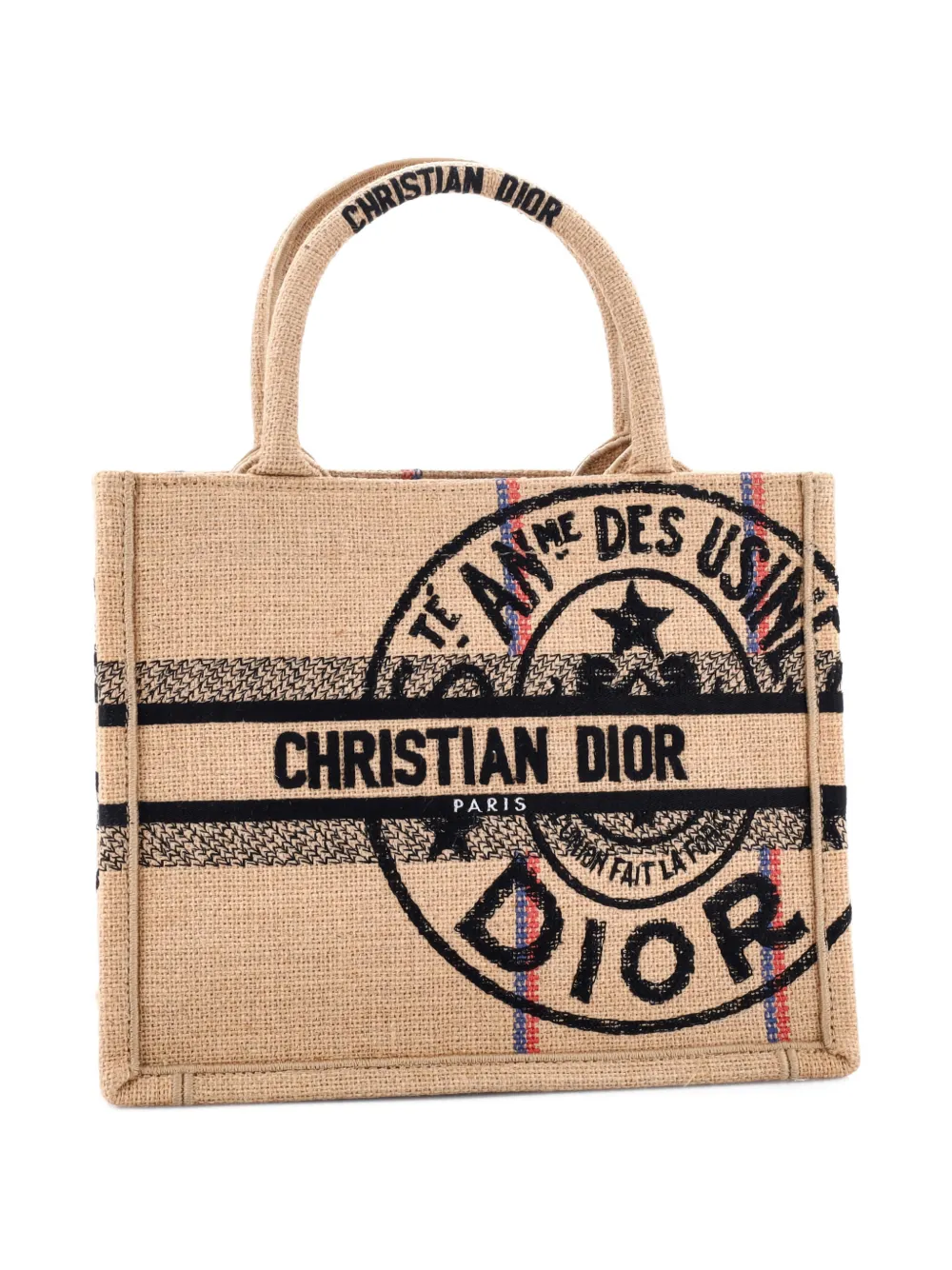 Pre-owned Dior Book Embroidered Raffia Small Tote Bag In Black
