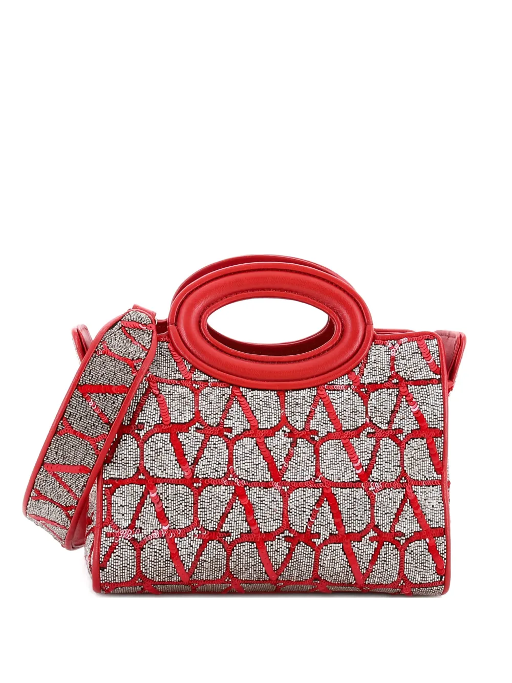 Valentino Garavani Pre-Owned Borsa tote Le Troisieme Iconograph Fabric mini in pelle con perline - Rosso
