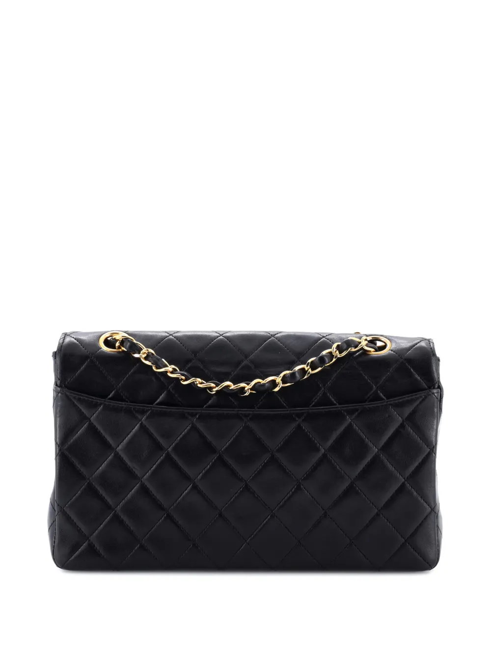 Pre-owned Chanel Cc Chain Flap Bag Quilted Lambskin Small Crossbody Bag In Black