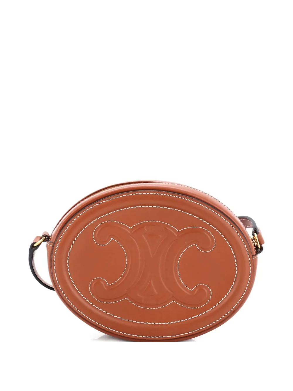 Pre-owned Celine Triomphe Oval Leather Mini Crossbody Bag In Brown