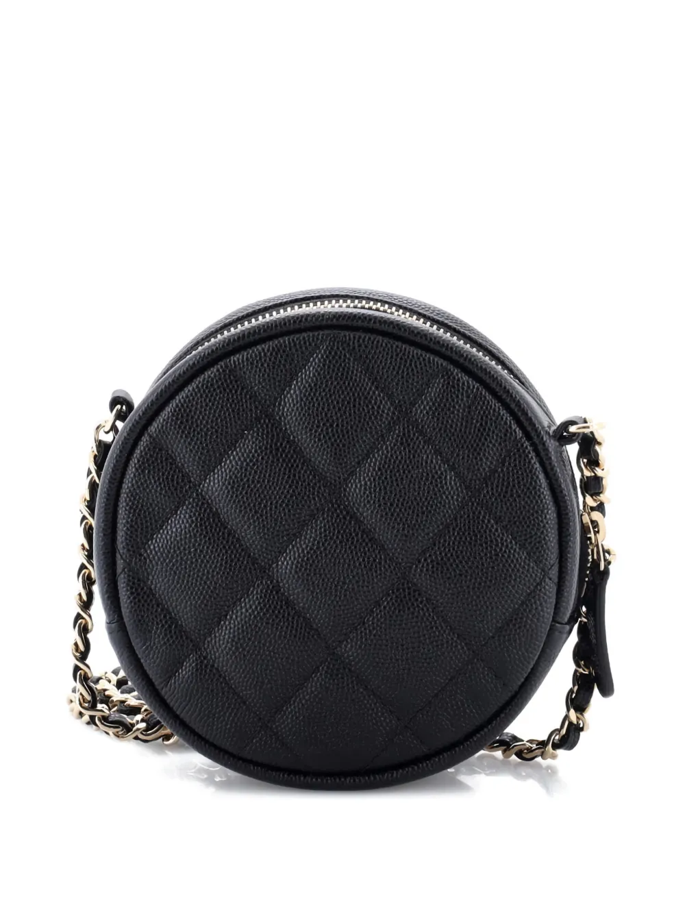Pre-owned Chanel Round Clutch With Chain Quilted Caviar Mini Crossbody Bag In Black