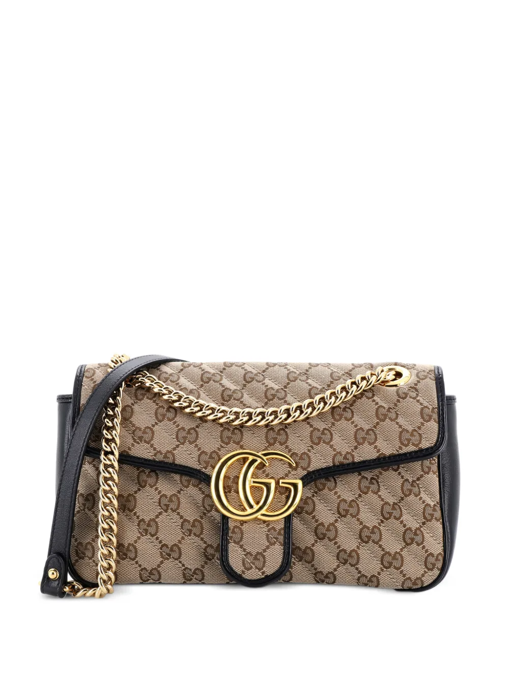 Gucci Pre-Owned GG Marmont Flap Bag Diagonal Quilted GG Canvas with Leather Small shoulder bag - Nero