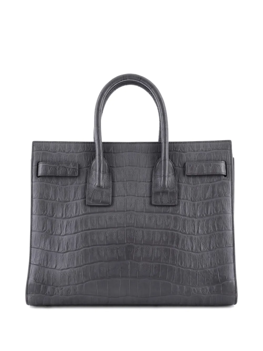 Pre-owned Saint Laurent Sac De Jour Nm Bag Crocodile Embossed Leather Small Satchel In Gray