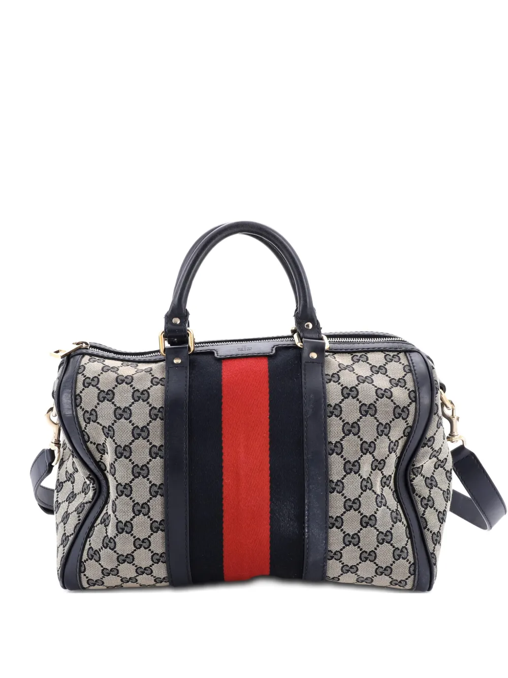 Pre-owned Gucci Vintage Web Boston Bag Gg Canvas Medium Satchel In Blue