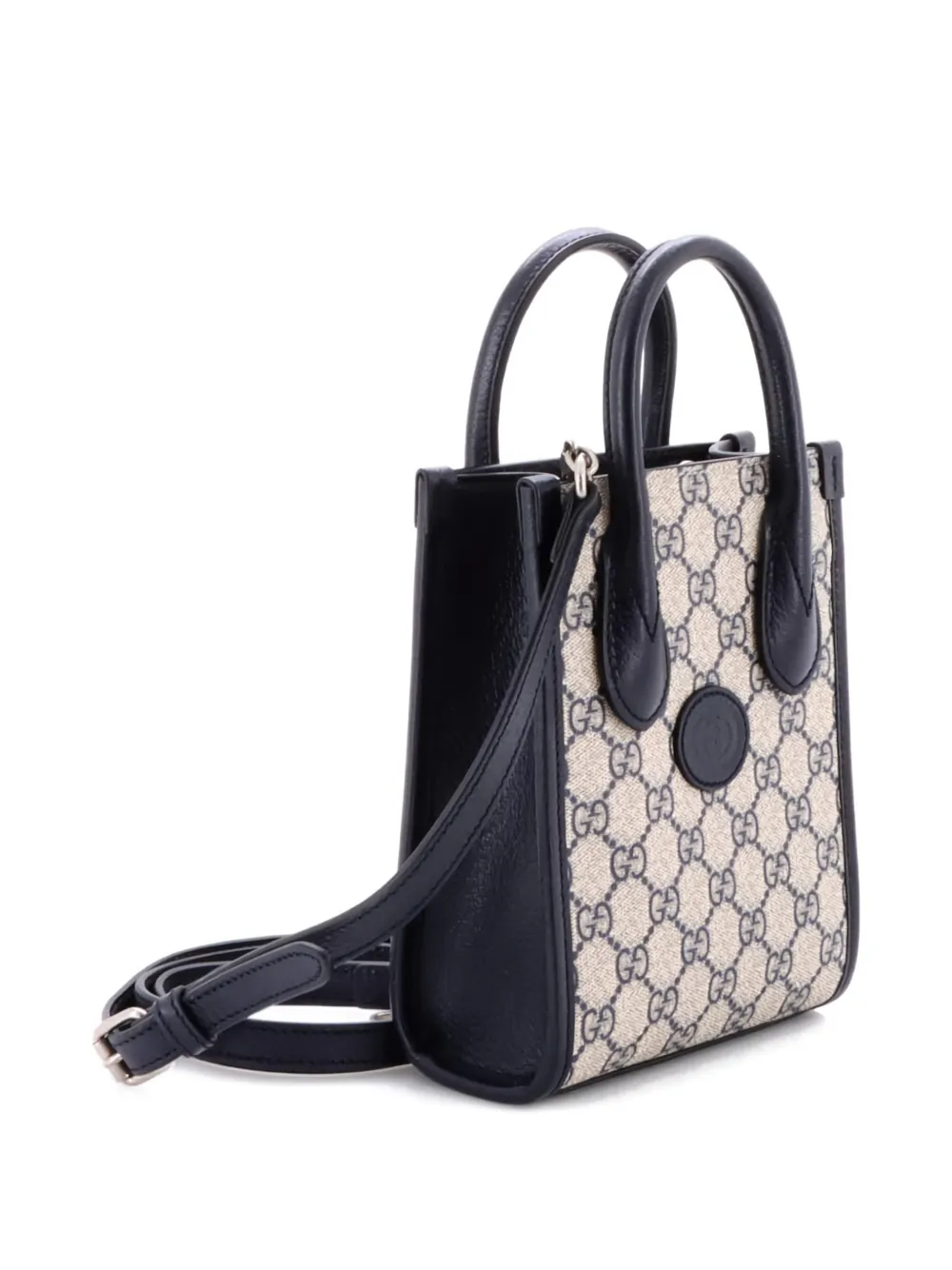 Pre-owned Gucci Interlocking G Patch Tote Gg Coated Canvas Mini Satchel In Blue