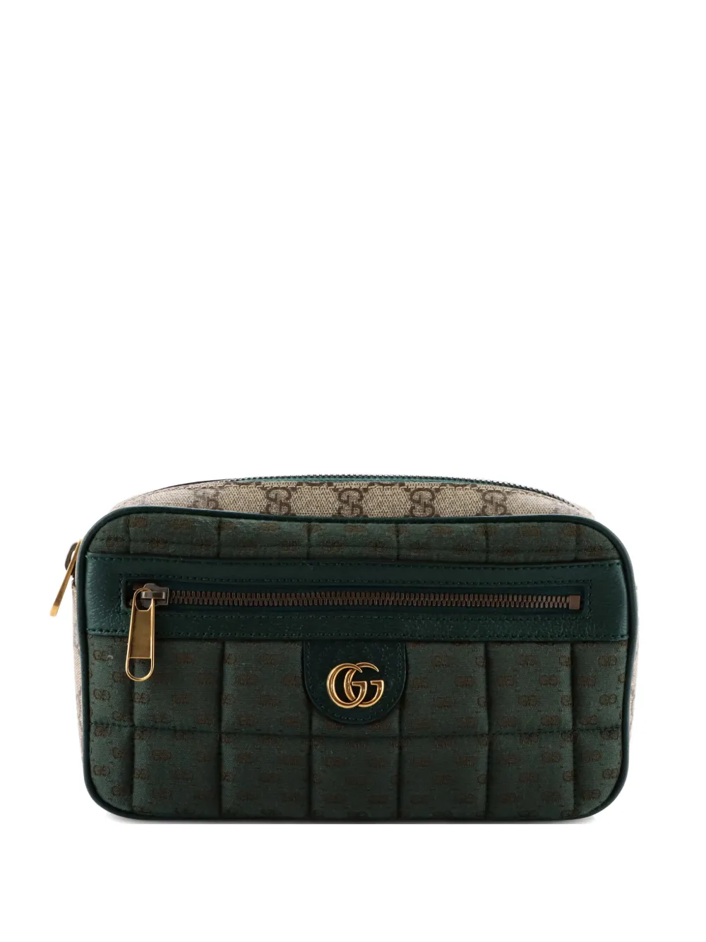 Pre-owned Gucci Front Zip Gg Coated Canvas And Quilted Mini Gg Canvas Medium Belt Bag In Brown