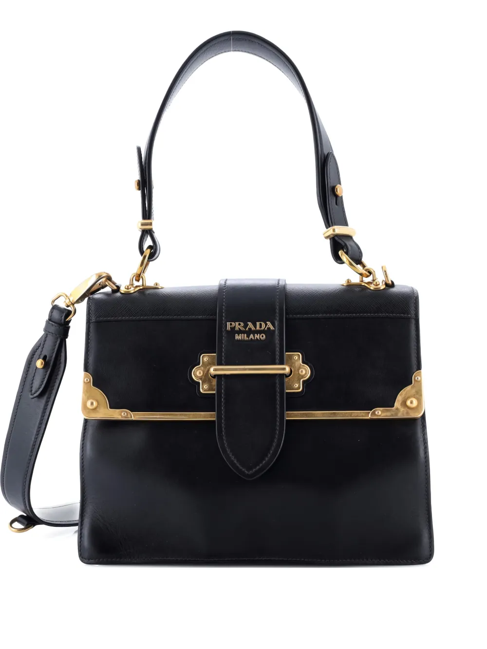 Pre-owned Prada Cahier Convertible City Calf And Saffiano Medium Shoulder Bag In Black