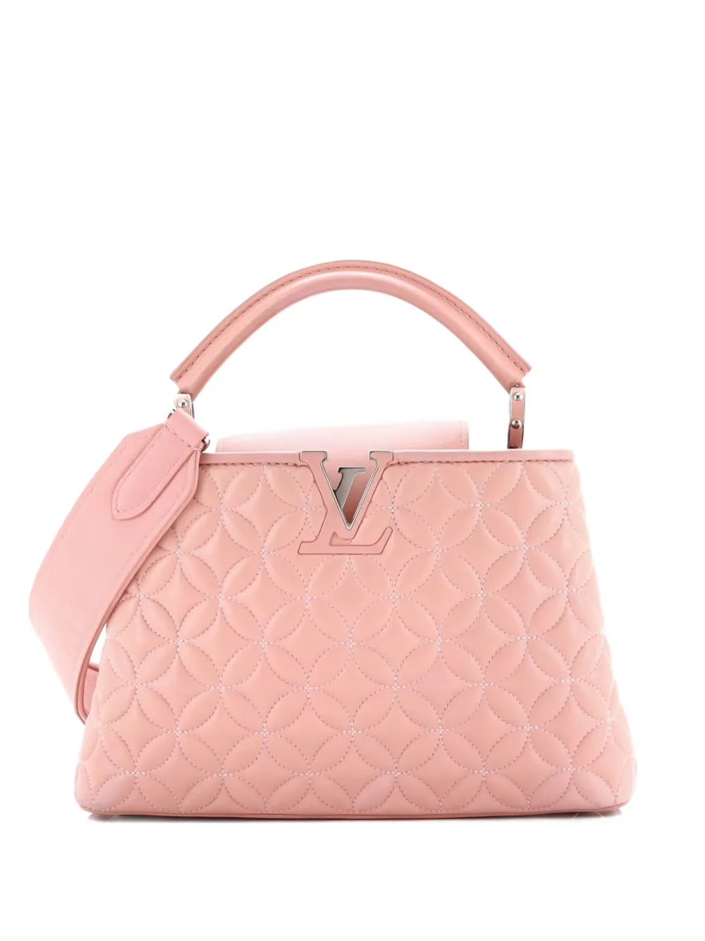 Pre-owned Louis Vuitton Capucines Bag Monogram Flower Quilted Lambskin Bb Satchel In Pink