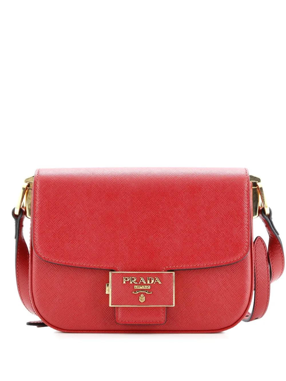Prada Pre-Owned Embleme Flap Bag Saffiano Leather Small shoulder bag - Rosso