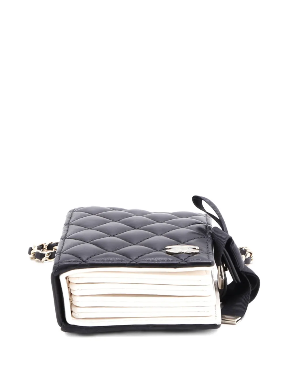 Pre-owned Chanel Cc Book Card Holder With Chain Quilted Lambskin Crossbody Bag In Black