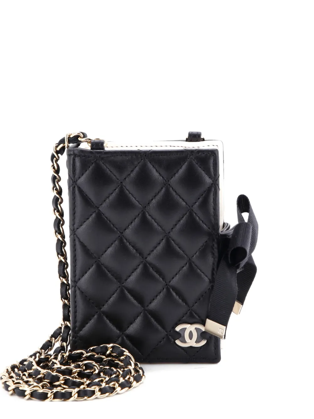 CHANEL Pre-Owned CC Book Card Holder with Chain Quilted Lambskin crossbody bag - Nero