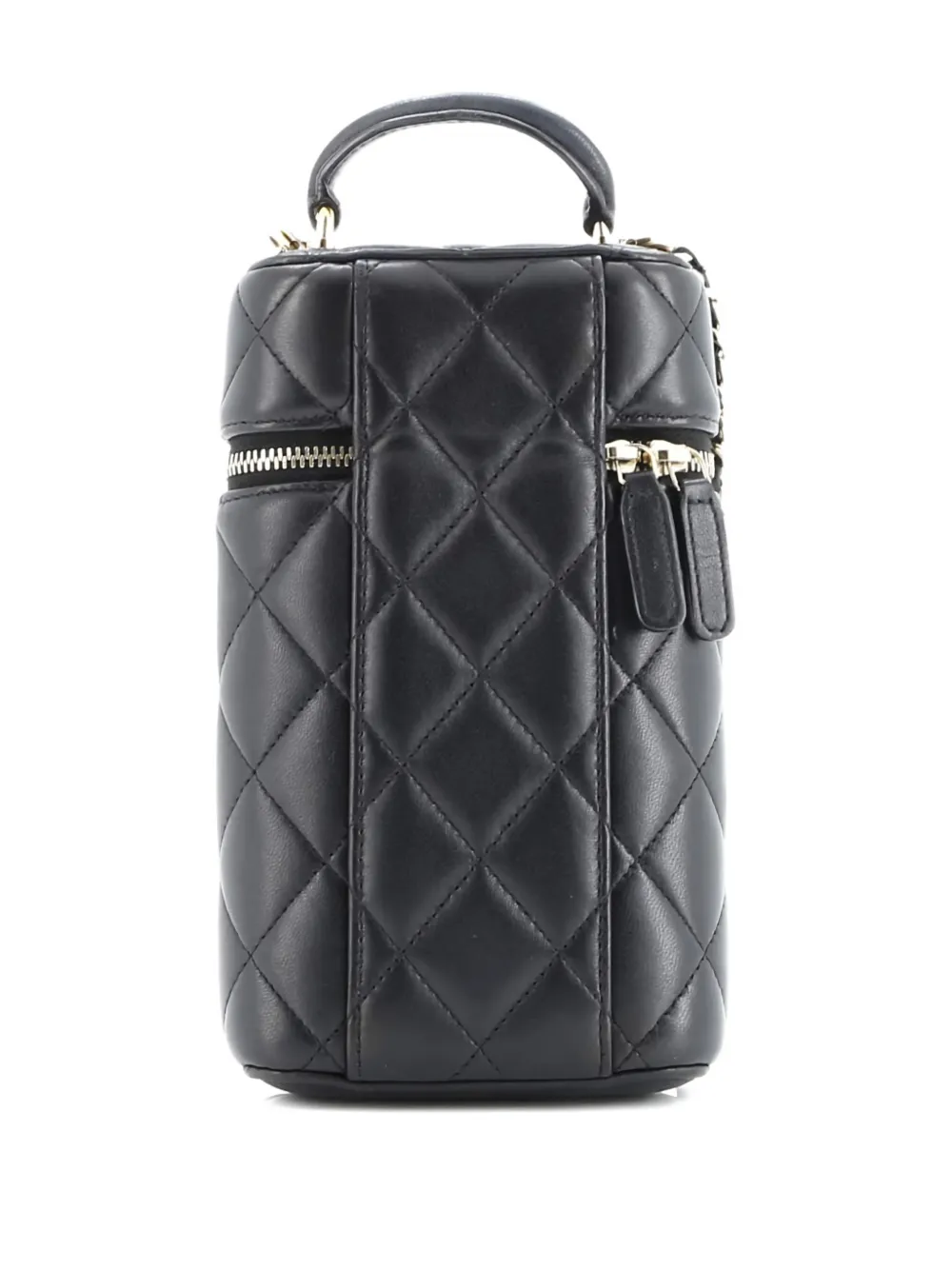 Pre-owned Chanel Classic Vanity Top Handle Phone Holder With Chain Quilted Lambskin Crossbody Bag In Black