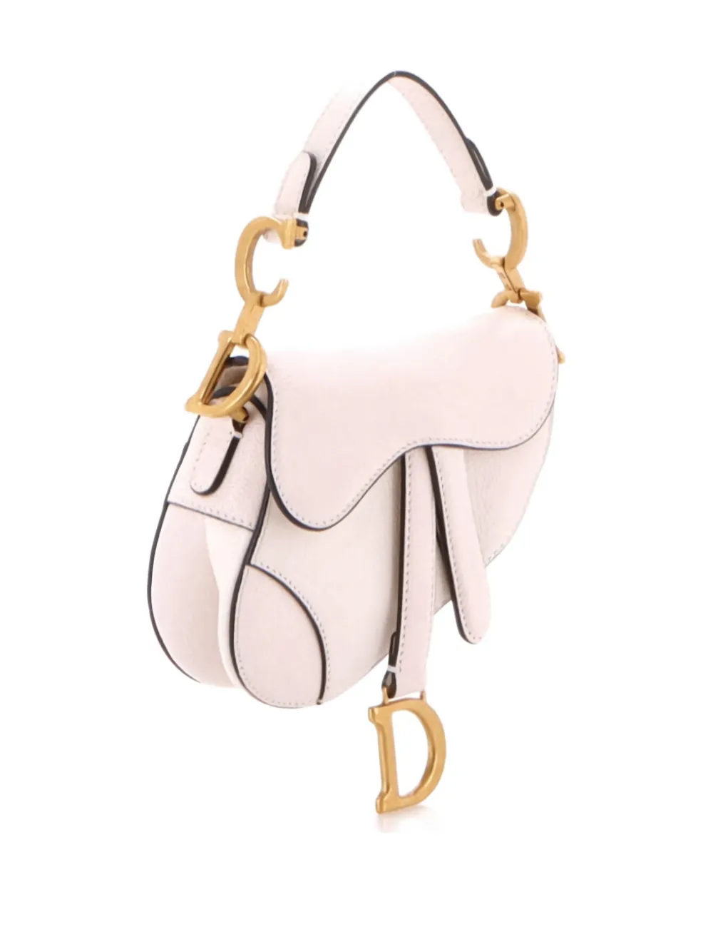 Pre-owned Dior Saddle Handbag With Strap Leather Micro Shoulder Bag In White