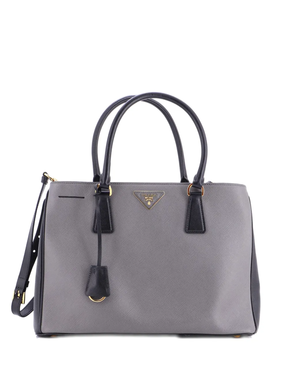 Pre-owned Prada Gardener's Saffiano Leather Medium Tote Bag In Gray