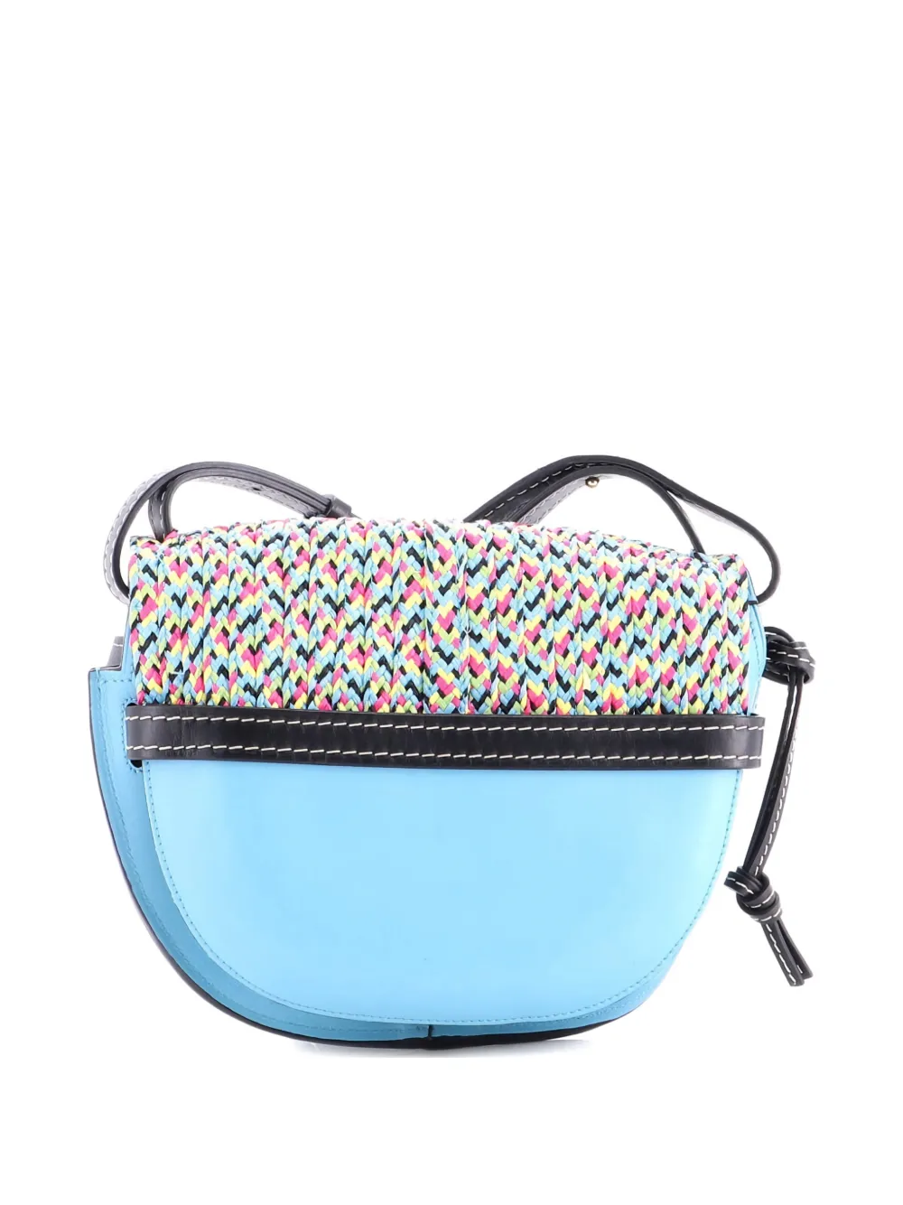 Pre-owned Loewe Gate Leather With Raffia Small Shoulder Bag In Blue