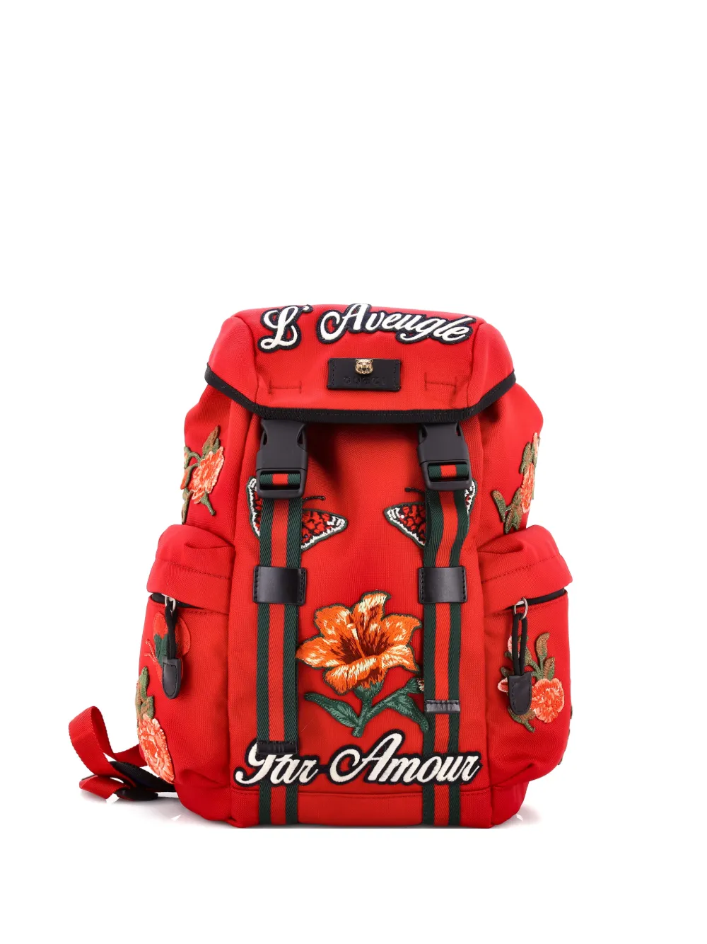 Pre-owned Gucci Techpack Embroidered Techno Canvas Small Backpack In Red