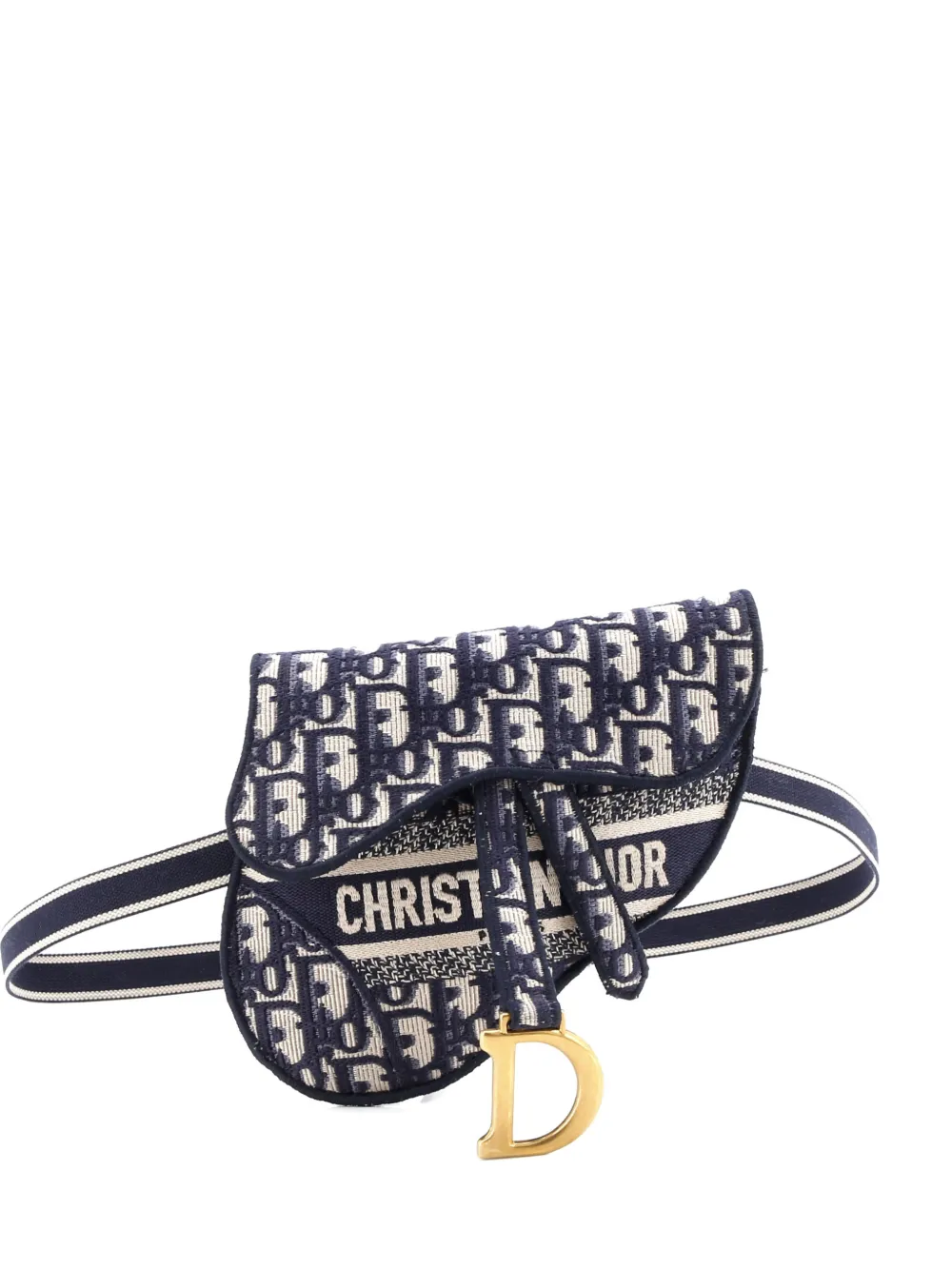 Pre-owned Dior Saddle Logo Embroidered Oblique Canvas Belt Bag In Blue