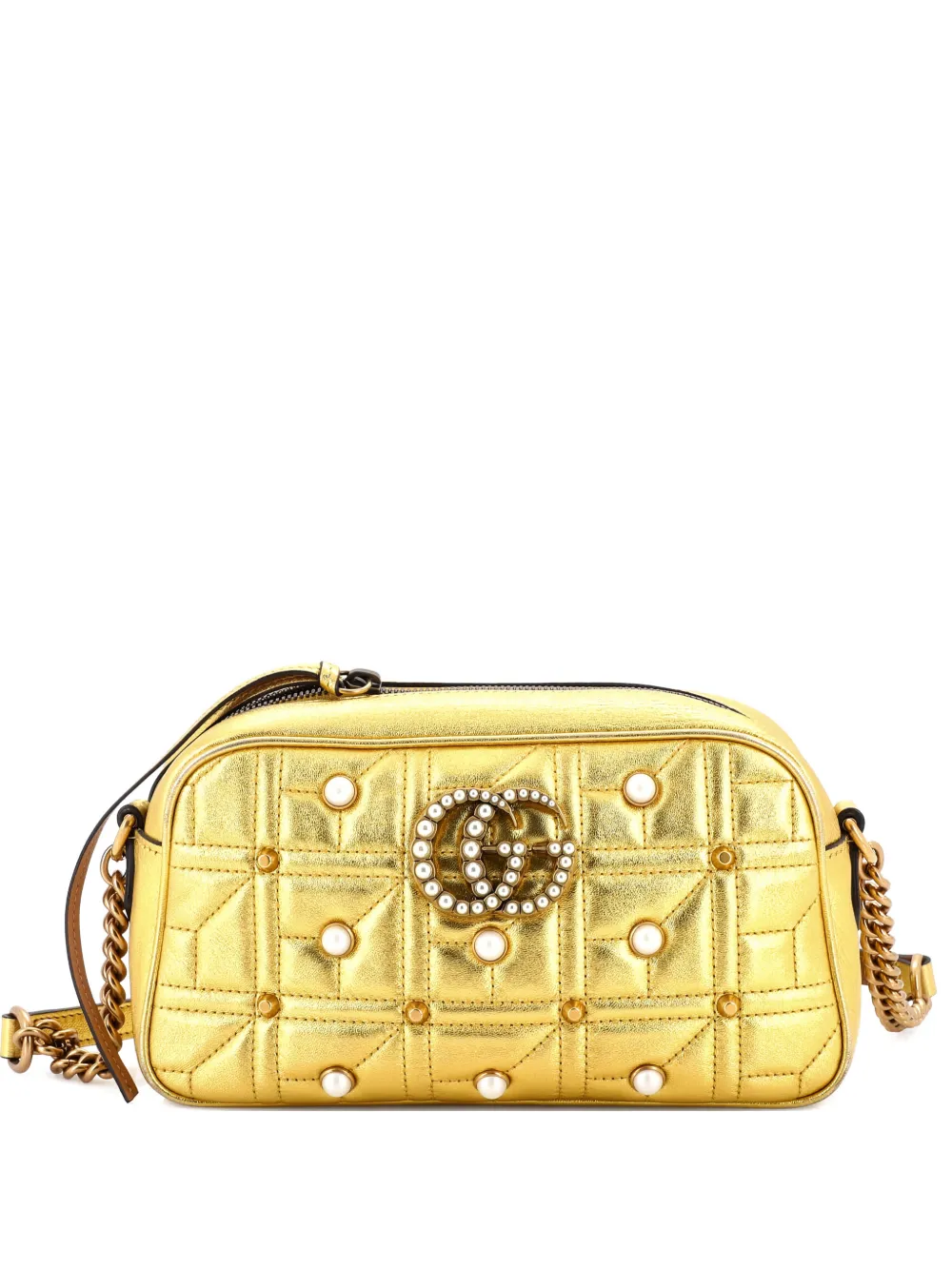 Gucci Pre-Owned Pearly GG Marmont Shoulder Bag Embellished Matelasse Leather Small crossbody bag - Oro