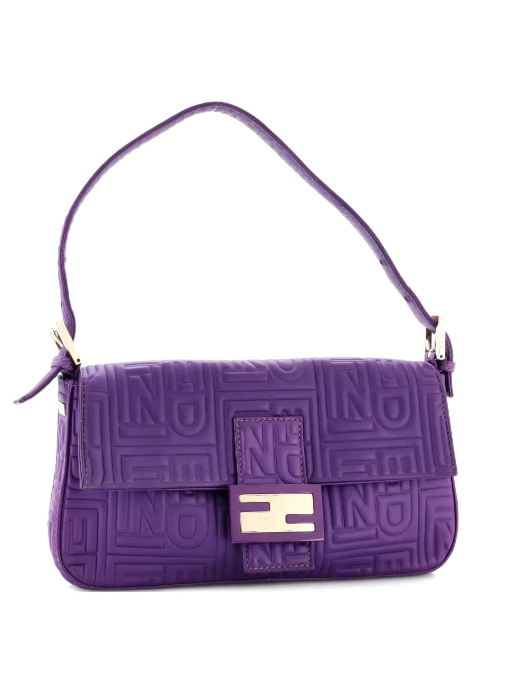 Pre-owned Fendi Baguette Bag Logo Embossed Leather Small Shoulder Bag In Purple