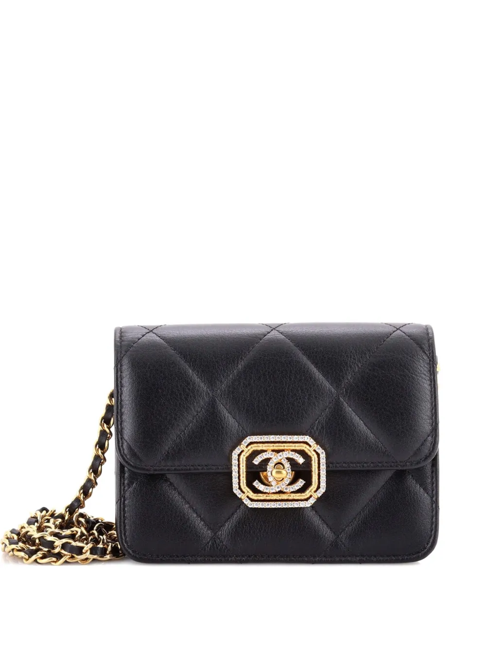 CHANEL Pre-Owned Crystal Geometric Frame CC Clutch with Chain Quilted Calfskin crossbody bag - Nero