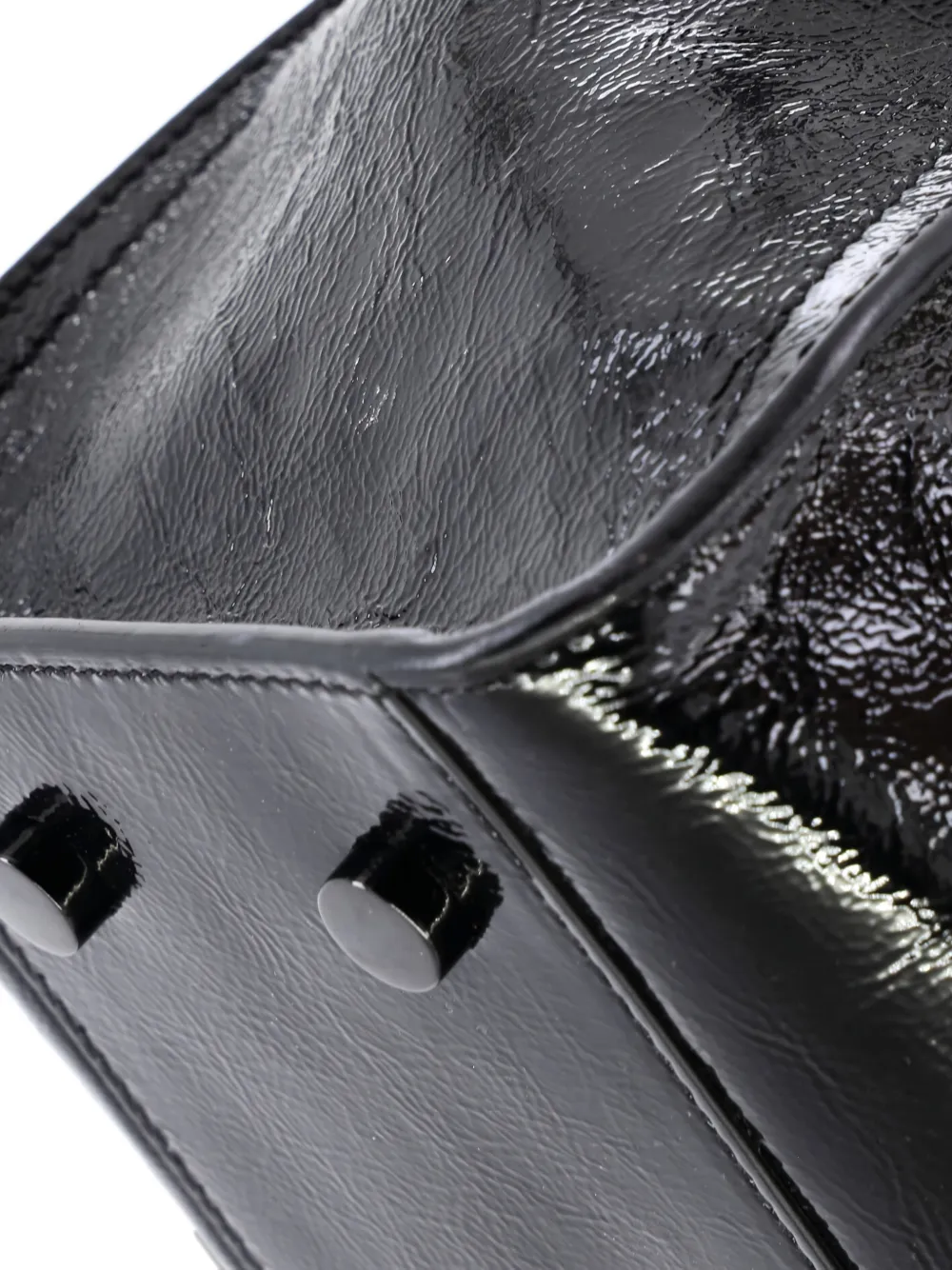 SAINT LAURENT Pre-owned Monogram Cabas Patent Baby Satchel In Black