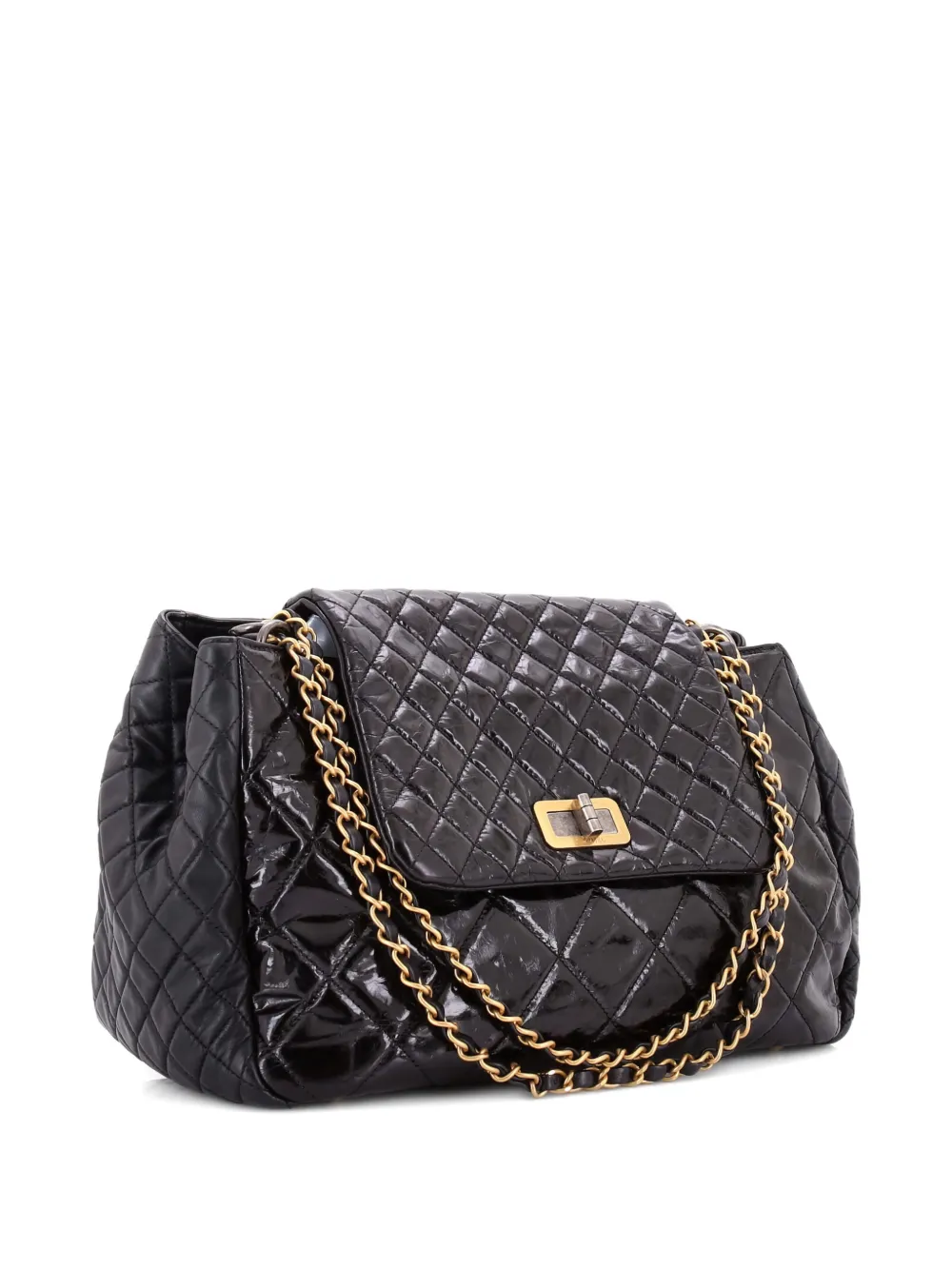 Pre-owned Chanel Accordion Reissue Flap Bag Quilted Glazed Calfskin Maxi Shoulder Bag In Black