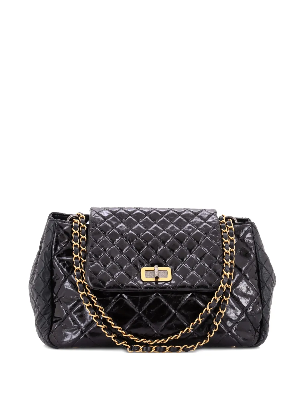 Pre-owned Chanel Accordion Reissue Flap Bag Quilted Glazed Calfskin Maxi Shoulder Bag In Black