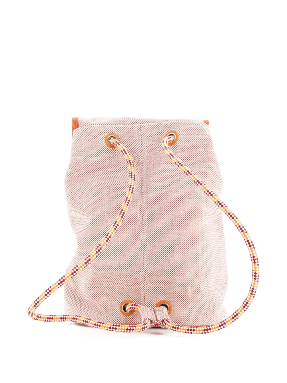 Pre-owned Hermes Les Cabanes Embroidered Toile Backpack In Orange