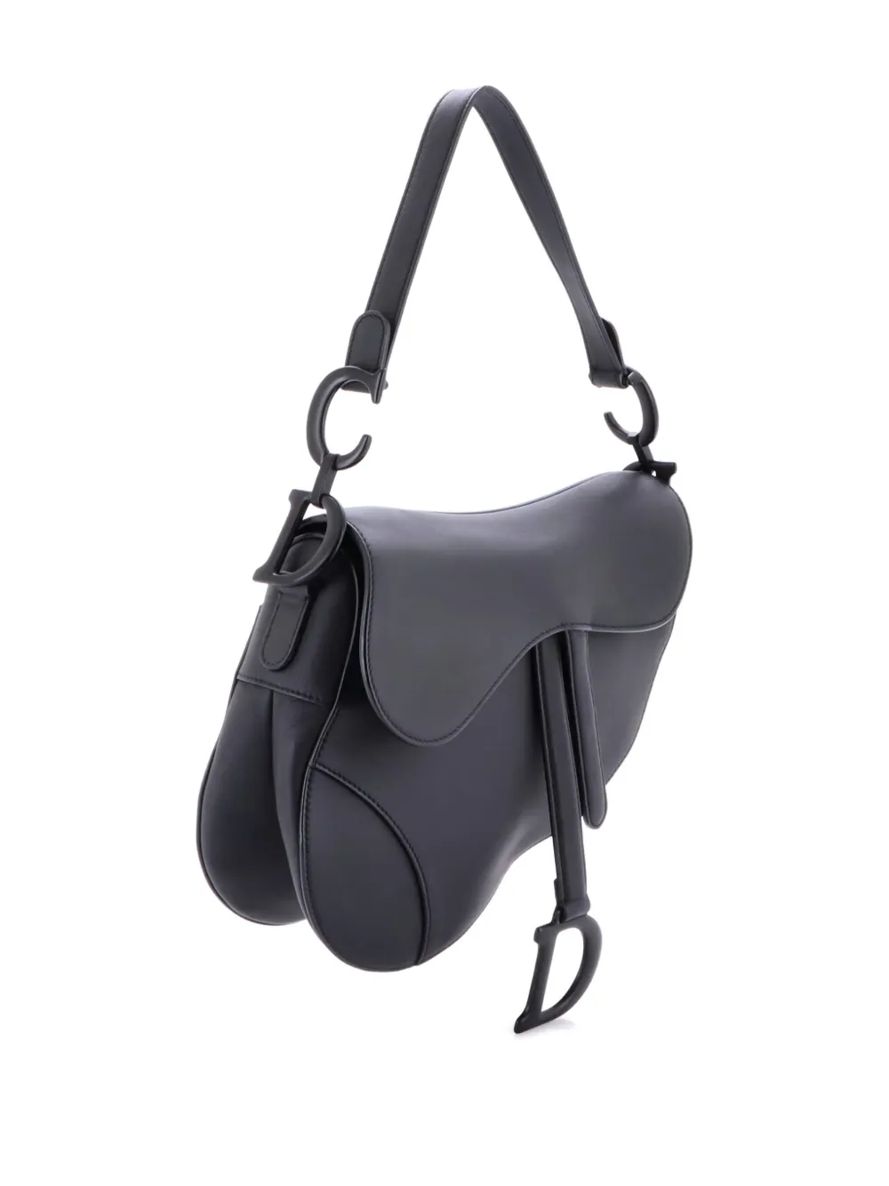 Pre-owned Dior Ultra Matte Saddle Handbag Leather Medium Shoulder Bag In Black