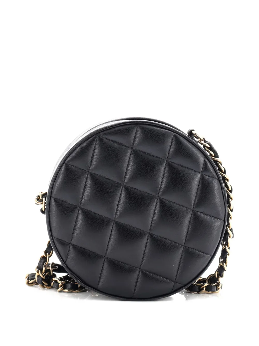 Pre-owned Chanel Bow Strap Round Clutch With Chain Quilted Lambskin Crossbody Bag In Black
