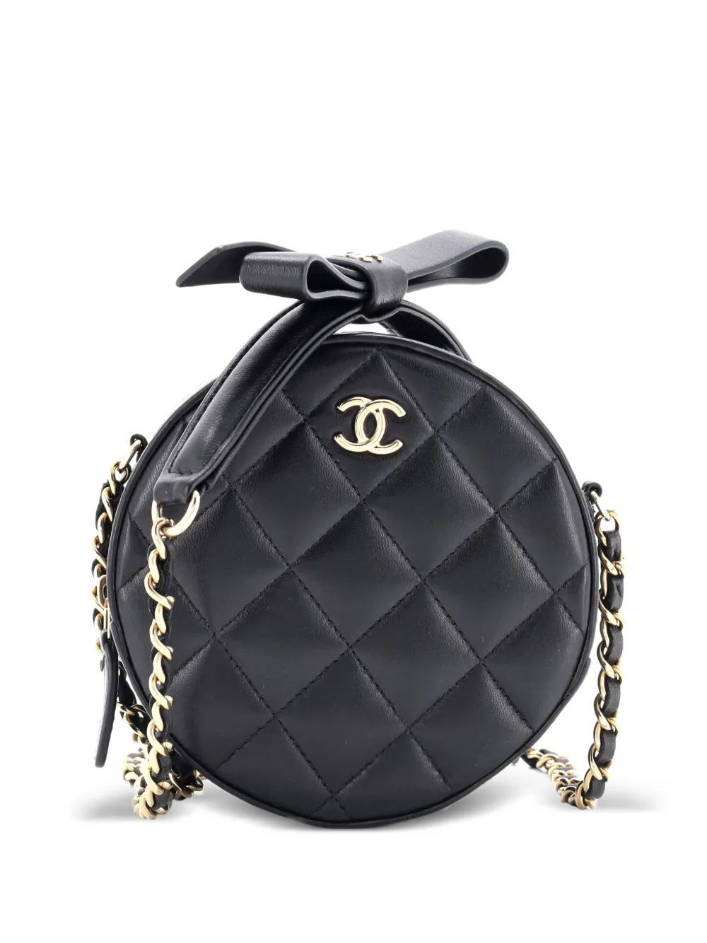 CHANEL Pre-Owned Bow Strap Round Clutch with Chain Quilted Lambskin crossbody bag - Nero
