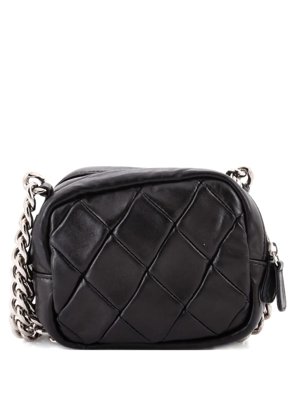 Pre-owned Chanel Cc Front Zip Chain Around Camera Bag Quilted Lambskin Mini Shoulder Bag In Black