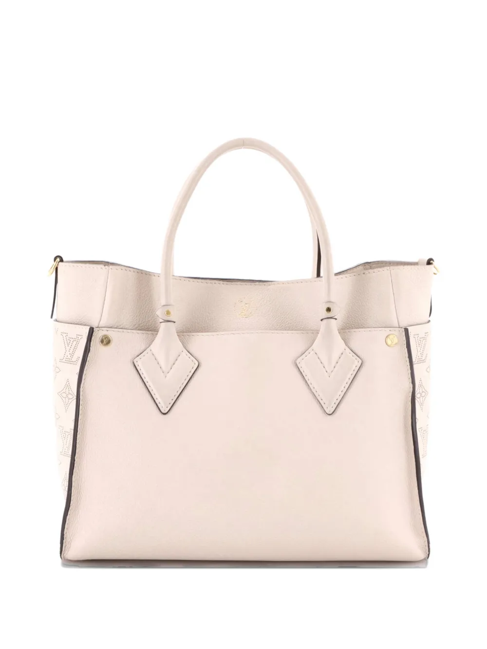 Pre-owned Louis Vuitton On My Side Mahina Leather Mm Tote Bag In Neutral