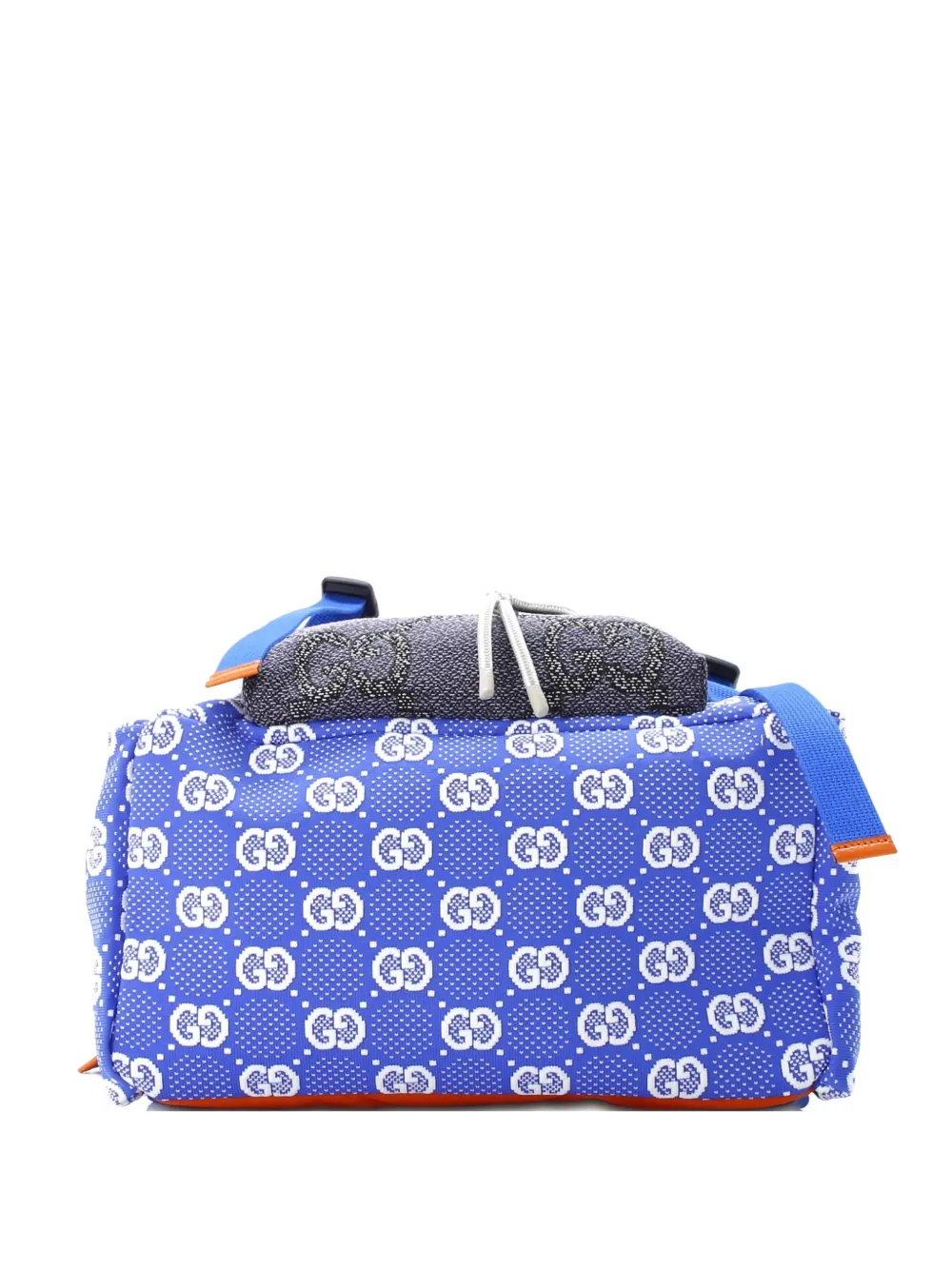 Pre-owned Gucci Panelled Double Buckle Gg Jacquard Nylon And Rubber Large Backpack In Multi