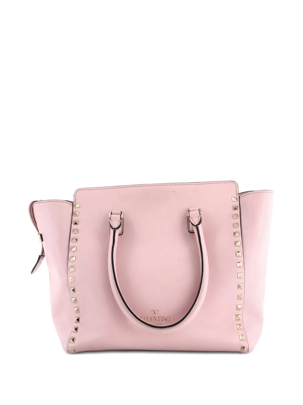 Pre-owned Valentino Garavani Rockstud Rigid Leather Medium Tote Bag In Pink