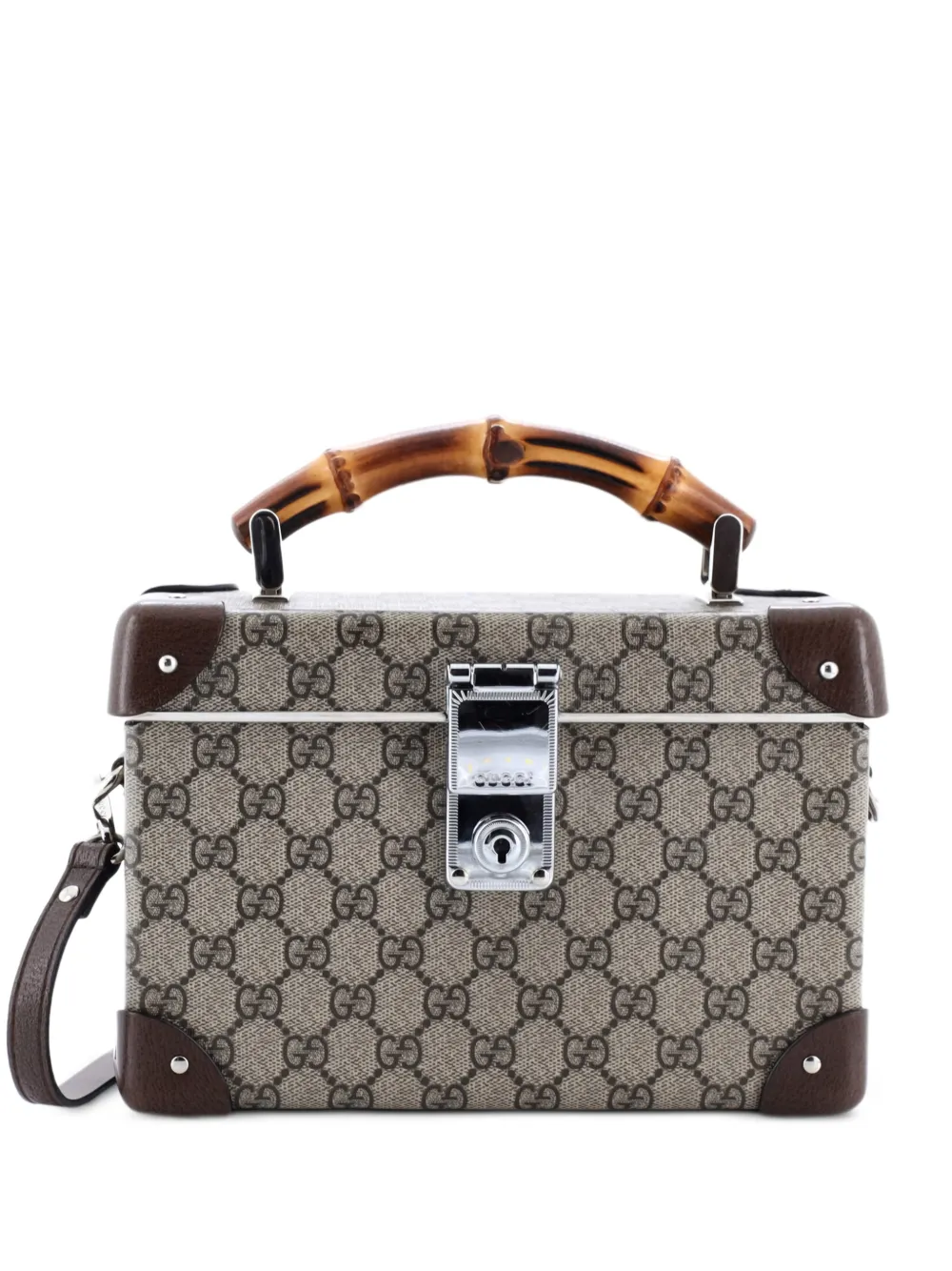 Gucci Pre-Owned Bamboo Globe-Trotter Vanity Case GG Coated Canvas satchel - Marrone