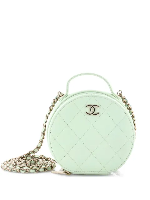 CHANEL Pre-Owned Handle with Care Round Vanity Case with Chain Quilted Caviar Small crossbody bag