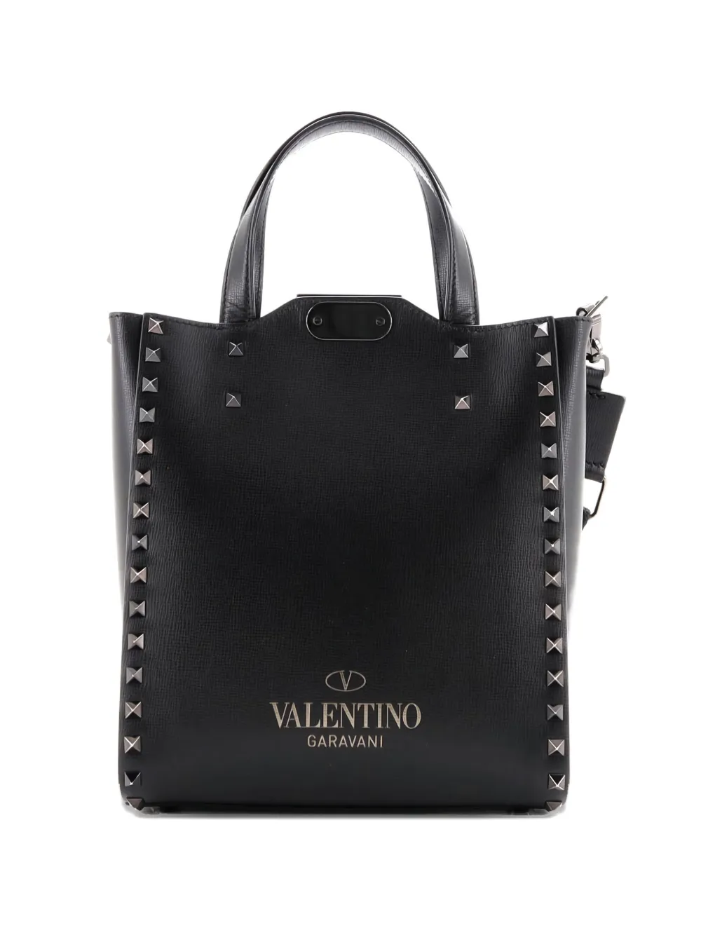 Pre-owned Valentino Garavani Rockstud Alcove Leather Medium Tote Bag In Black